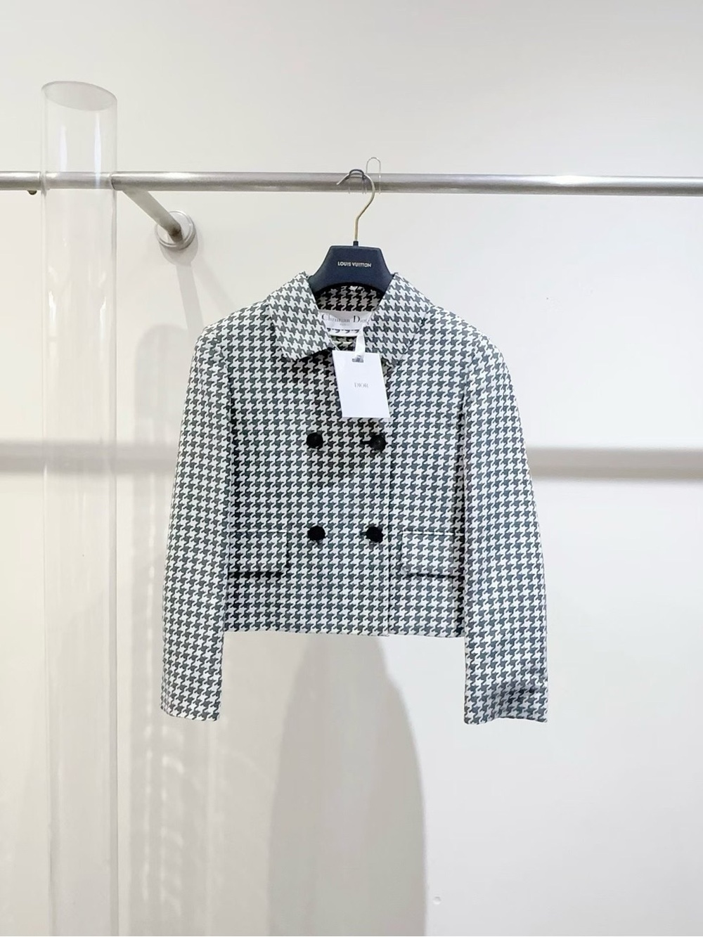 Dior Black and White Houndstooth Cropped Jacket